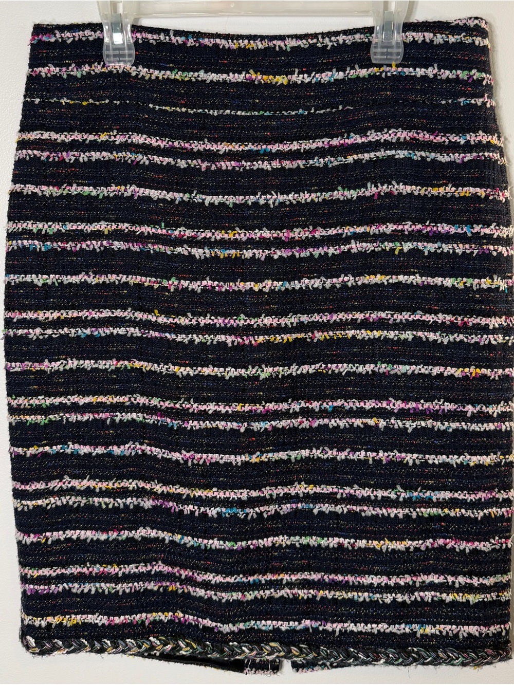 J. Crew No 2 Pencil skirt size 14 navy confetti stripe tweed boucle knee length